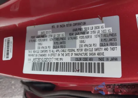 2018 Mazda Cx-9 Touring from USA, damaged, VIN JM3TCBCY9J0201017